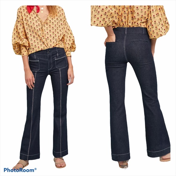 NWOT dark blue Pilcro Flares - Picture 2 of 16